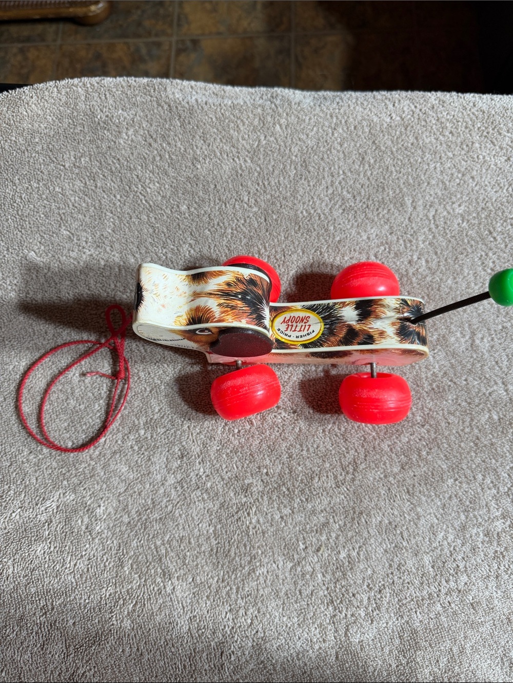 Fischer Price Little Snoopy Wooden Toy with Bright Red Wheels